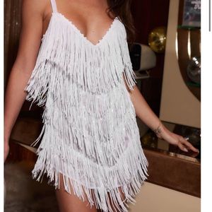 Speakeasy white fringe mini dress